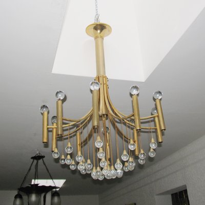 Mid-Century Modern Gold-Plated Metal Chandelier by Gaetano Sciolari, 1970s-YGE-873746