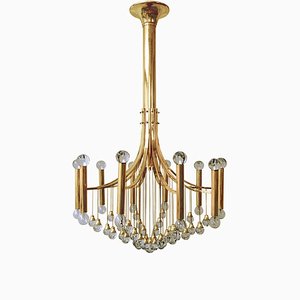 Mid-Century Modern Gold-Plated Metal Chandelier by Gaetano Sciolari, 1970s-YGE-873746