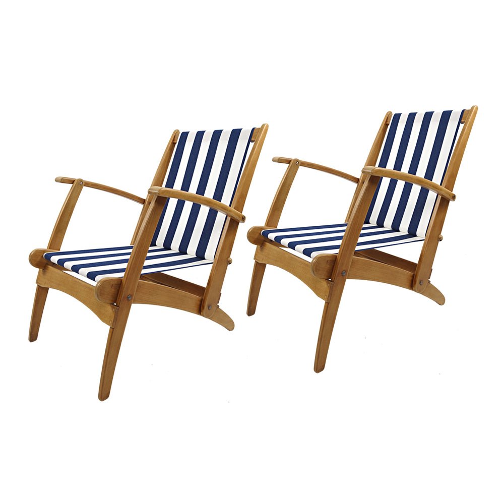 Mid-Century Modern Gracias Lacquered Wooden Folding Deck Chairs, Set of 2