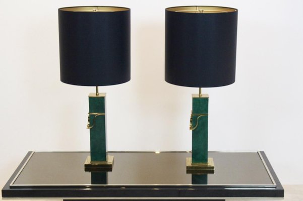 Mid-Century Modern Green and Brass Table Lamps, Set of 2-MO-667752