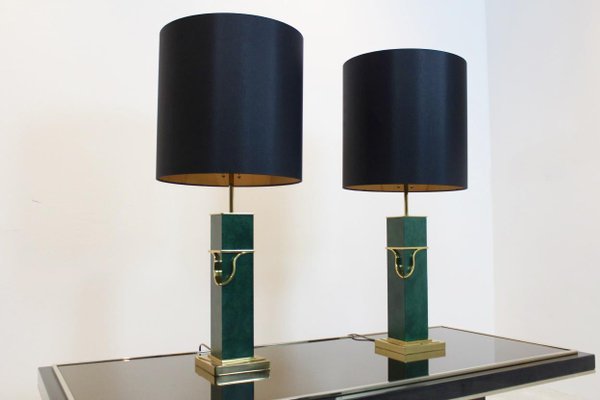 Mid-Century Modern Green and Brass Table Lamps, Set of 2-MO-667752