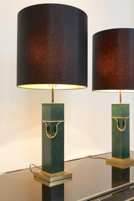 Mid-Century Modern Green and Brass Table Lamps, Set of 2-MO-667752