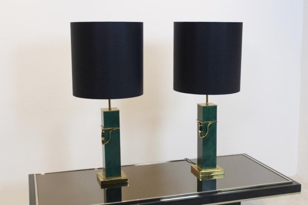 Mid-Century Modern Green and Brass Table Lamps, Set of 2-MO-667752