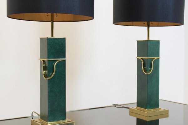 Mid-Century Modern Green and Brass Table Lamps, Set of 2-MO-667752