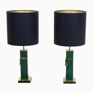 Mid-Century Modern Green and Brass Table Lamps, Set of 2-MO-667752