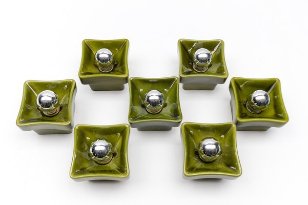 Mid-Century Modern Green Ceramic Wall Lights, Italy, 1960s, Set of 7-KQB-1816713