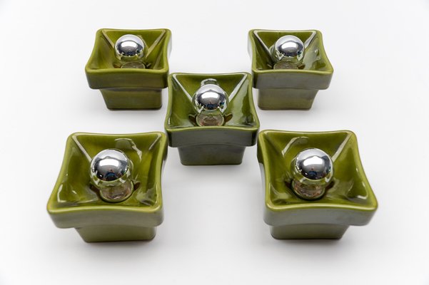 Mid-Century Modern Green Ceramic Wall Lights, Italy, 1960s, Set of 7-KQB-1816713