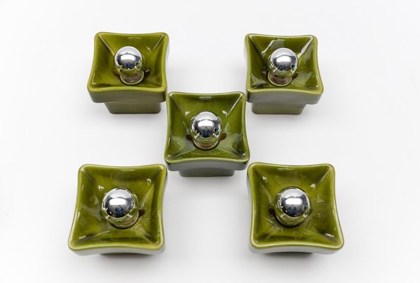 Mid-Century Modern Green Ceramic Wall Lights, Italy, 1960s, Set of 7-KQB-1816713