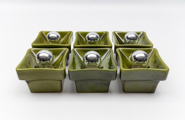 Mid-Century Modern Green Ceramic Wall Lights, Italy, 1960s, Set of 7-KQB-1816713