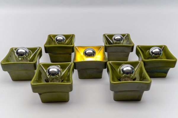 Mid-Century Modern Green Ceramic Wall Lights, Italy, 1960s, Set of 7-KQB-1816713