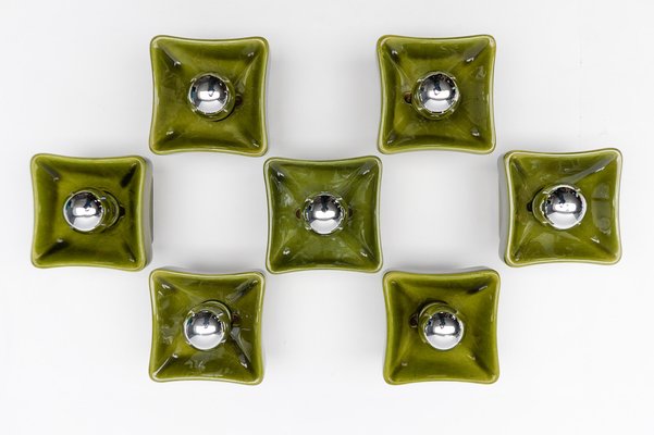 Mid-Century Modern Green Ceramic Wall Lights, Italy, 1960s, Set of 7-KQB-1816713