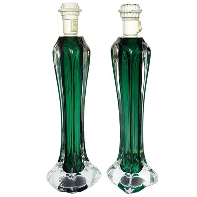 Mid-Century Modern Green Glass Table Lamps by Paul Kedelv for Swedish Flygsfors, Sweden, 1950s, Set of 2-YGE-1377380