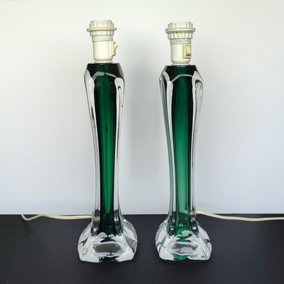 Mid-Century Modern Green Glass Table Lamps by Paul Kedelv for Swedish Flygsfors, Sweden, 1950s, Set of 2-YGE-1377380