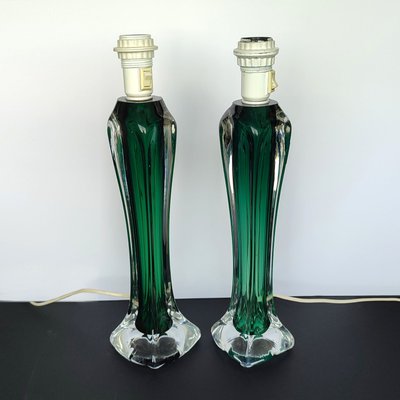 Mid-Century Modern Green Glass Table Lamps by Paul Kedelv for Swedish Flygsfors, Sweden, 1950s, Set of 2-YGE-1377380