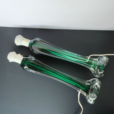 Mid-Century Modern Green Glass Table Lamps by Paul Kedelv for Swedish Flygsfors, Sweden, 1950s, Set of 2-YGE-1377380