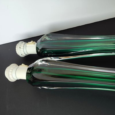 Mid-Century Modern Green Glass Table Lamps by Paul Kedelv for Swedish Flygsfors, Sweden, 1950s, Set of 2-YGE-1377380