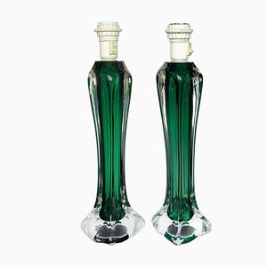 Mid-Century Modern Green Glass Table Lamps by Paul Kedelv for Swedish Flygsfors, Sweden, 1950s, Set of 2-YGE-1377380