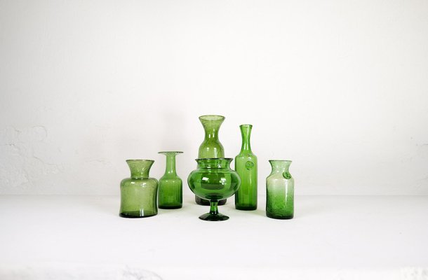 Mid-Century Modern Green Vases attributed to Erik Hoglund for Kosta, Sweden, 1960s, Set of 6-UYK-1723502