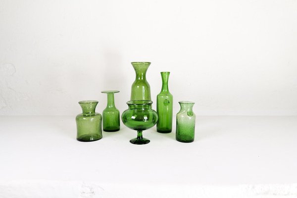 Mid-Century Modern Green Vases attributed to Erik Hoglund for Kosta, Sweden, 1960s, Set of 6-UYK-1723502