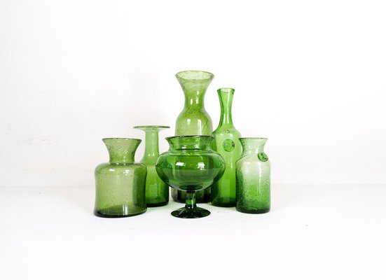 Mid-Century Modern Green Vases attributed to Erik Hoglund for Kosta, Sweden, 1960s, Set of 6-UYK-1723502