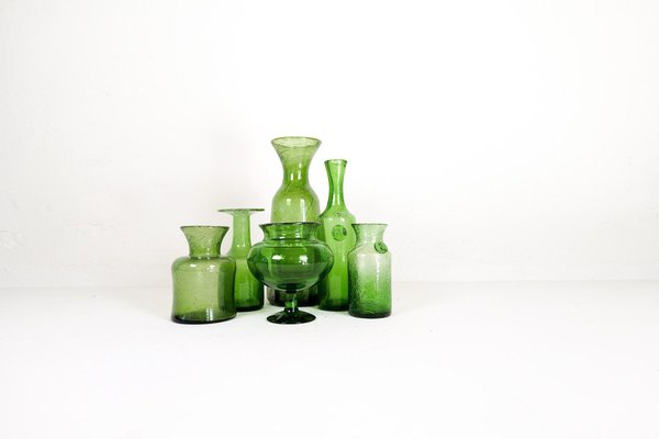 Mid-Century Modern Green Vases attributed to Erik Hoglund for Kosta, Sweden, 1960s, Set of 6-UYK-1723502