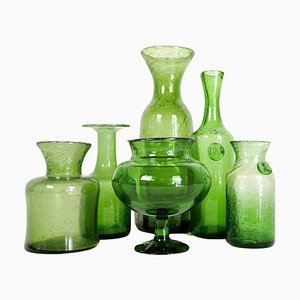 Mid-Century Modern Green Vases attributed to Erik Hoglund for Kosta, Sweden, 1960s, Set of 6-UYK-1723502