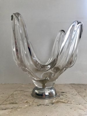 Mid-Century Modern Hand Blown or Cup Sculptural Translucent Bowl with Silver Base, 1960s-NOU-636274