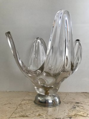 Mid-Century Modern Hand Blown or Cup Sculptural Translucent Bowl with Silver Base, 1960s-NOU-636274