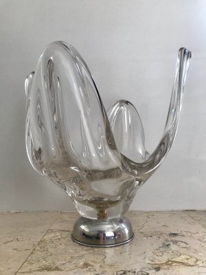 Mid-Century Modern Hand Blown or Cup Sculptural Translucent Bowl with Silver Base, 1960s-NOU-636274