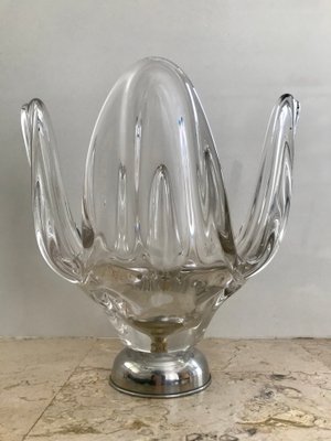 Mid-Century Modern Hand Blown or Cup Sculptural Translucent Bowl with Silver Base, 1960s-NOU-636274