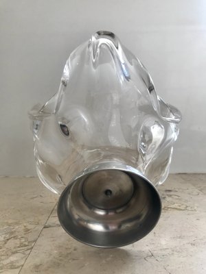 Mid-Century Modern Hand Blown or Cup Sculptural Translucent Bowl with Silver Base, 1960s-NOU-636274