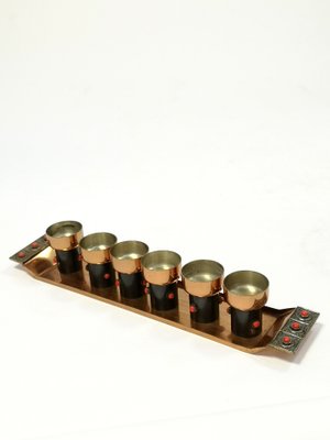 Mid-Century Modern Handmade Liqueur Glasses Set in Copper and Enamel, 1970s, Set of 7-UWE-998120