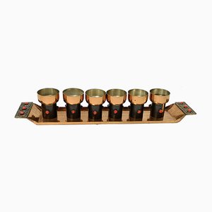 Mid-Century Modern Handmade Liqueur Glasses Set in Copper and Enamel, 1970s, Set of 7-UWE-998120