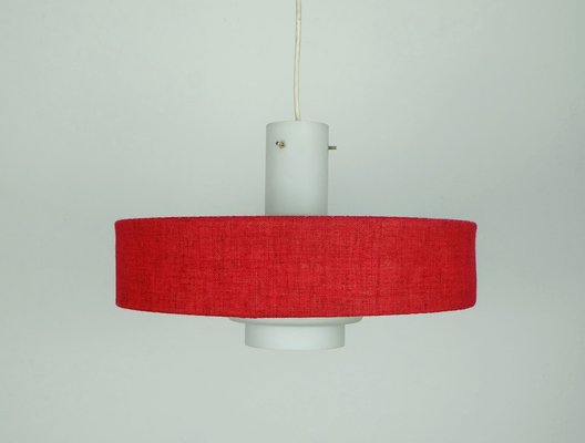 Mid-Century Modern Hanging Lamp in White Glass & Red Fabric, 1960s-FH-982783