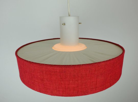 Mid-Century Modern Hanging Lamp in White Glass & Red Fabric, 1960s-FH-982783