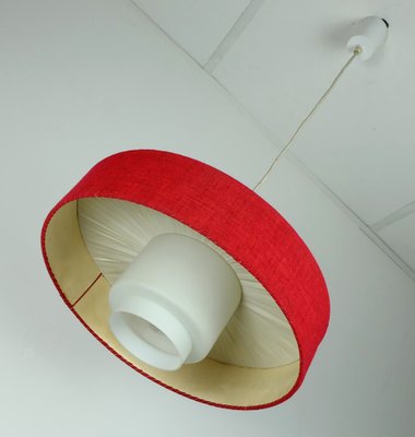 Mid-Century Modern Hanging Lamp in White Glass & Red Fabric, 1960s-FH-982783