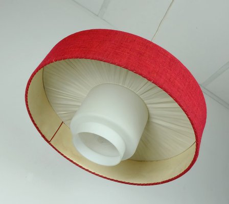 Mid-Century Modern Hanging Lamp in White Glass & Red Fabric, 1960s-FH-982783