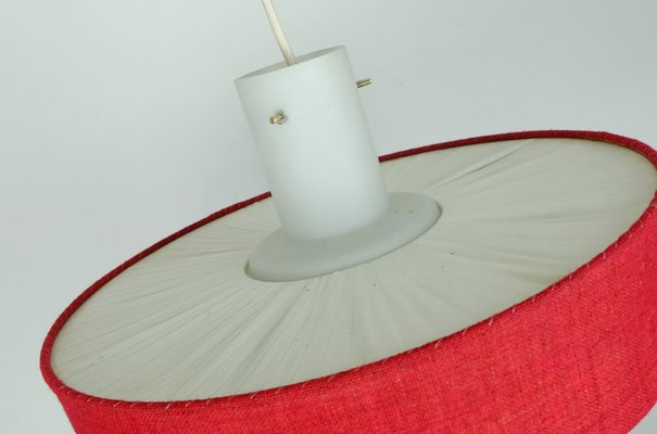 Mid-Century Modern Hanging Lamp in White Glass & Red Fabric, 1960s-FH-982783