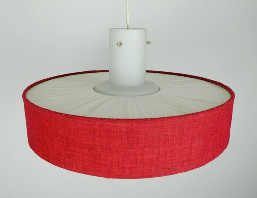 Mid-Century Modern Hanging Lamp in White Glass & Red Fabric, 1960s-FH-982783