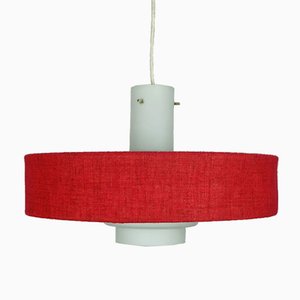 Mid-Century Modern Hanging Lamp in White Glass & Red Fabric, 1960s-FH-982783