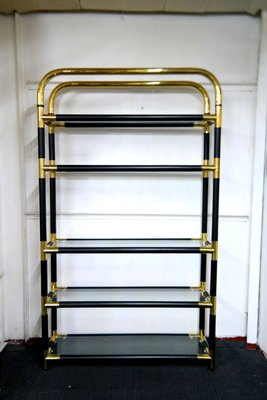 Mid-Century Modern Hollywood Regency Brass & Glass Bookshelf, 1970s-UWE-809075