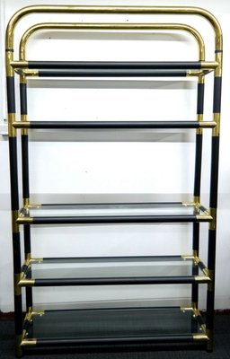 Mid-Century Modern Hollywood Regency Brass & Glass Bookshelf, 1970s-UWE-809076