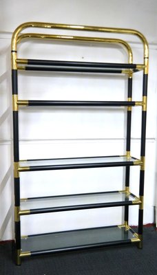 Mid-Century Modern Hollywood Regency Brass & Glass Bookshelf, 1970s-UWE-809075