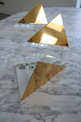 Mid-Century Modern Hollywood Regency Brass Wall Lights in Acrylic Glass, 1980s, Set of 3-FJP-1771588