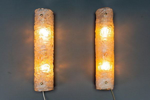 Mid-Century Modern Ice Glass Wall Sconces with Sockets, 1970s, Set of 2-KEG-1754139