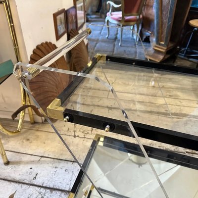 Mid-Century Modern Italian Acrylic Glass and Brass Bar Cart, 1960s-NMK-1821216