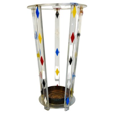 Mid-Century Modern Italian Acrylic Glass Umbrella Stand with Bronze Bowl, 1980s-GDD-1096969