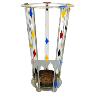 Mid-Century Modern Italian Acrylic Glass Umbrella Stand with Bronze Bowl, 1980s-GDD-1096969