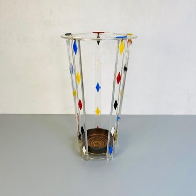 Mid-Century Modern Italian Acrylic Glass Umbrella Stand with Bronze Bowl, 1980s-GDD-1096969