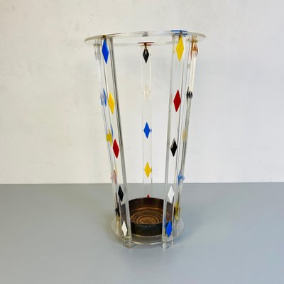 Mid-Century Modern Italian Acrylic Glass Umbrella Stand with Bronze Bowl, 1980s-GDD-1096969